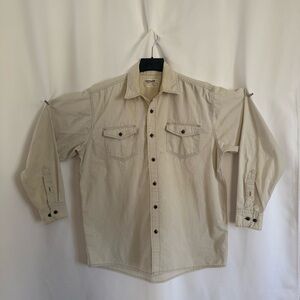 Wrangler Jeans Co. Beige Khaki Long-Sleeve Button-Down Work Shirt Worn-In Large